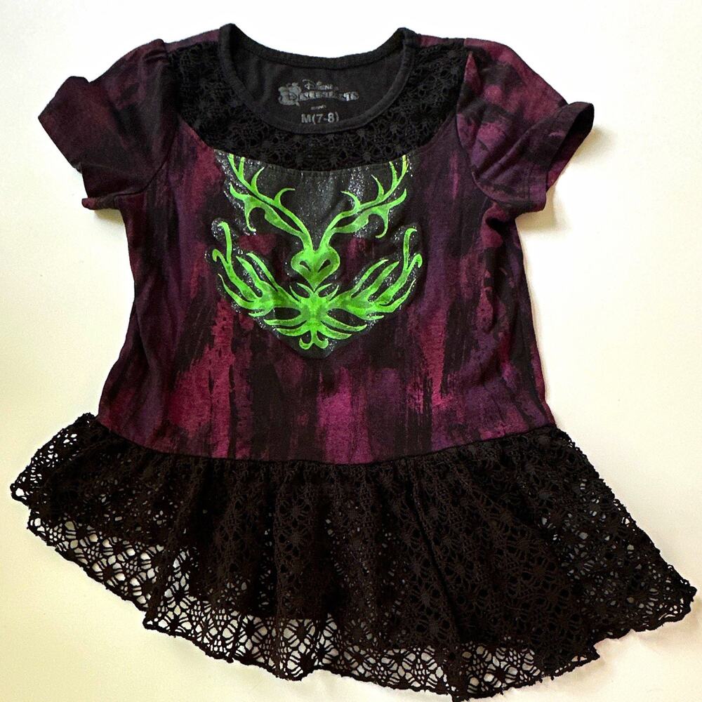 Disney Descendants Maleficent Girls A-Line Shirt M (7-8) Graphic Lace SS